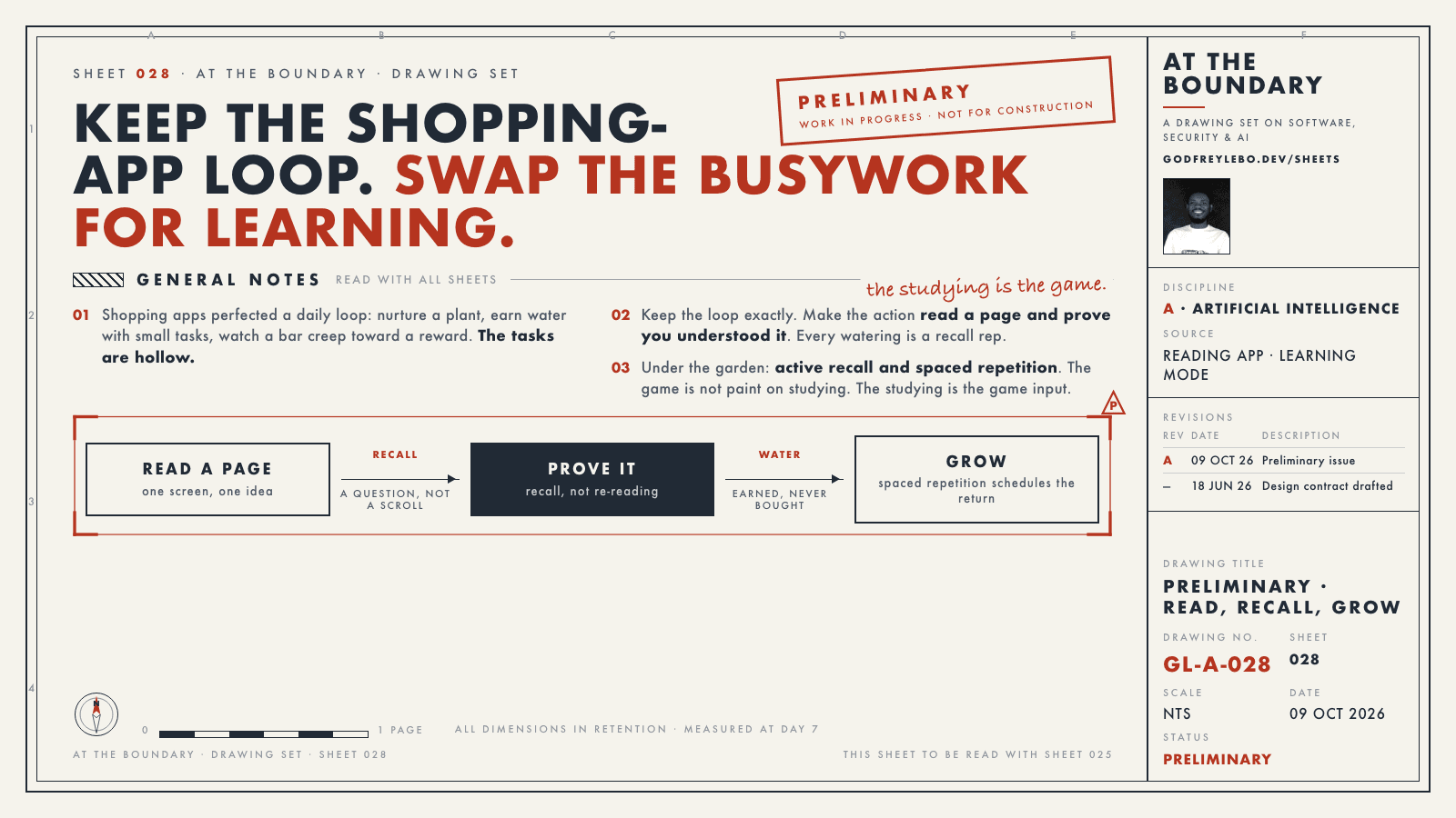 Sheet 028: Keep the shopping-app loop. Swap the busywork for learning.