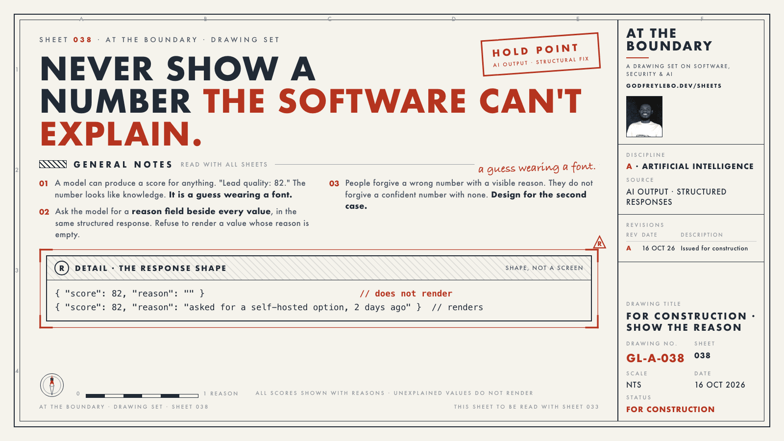 Drawing sheet 038: Never show a number the software can't explain.